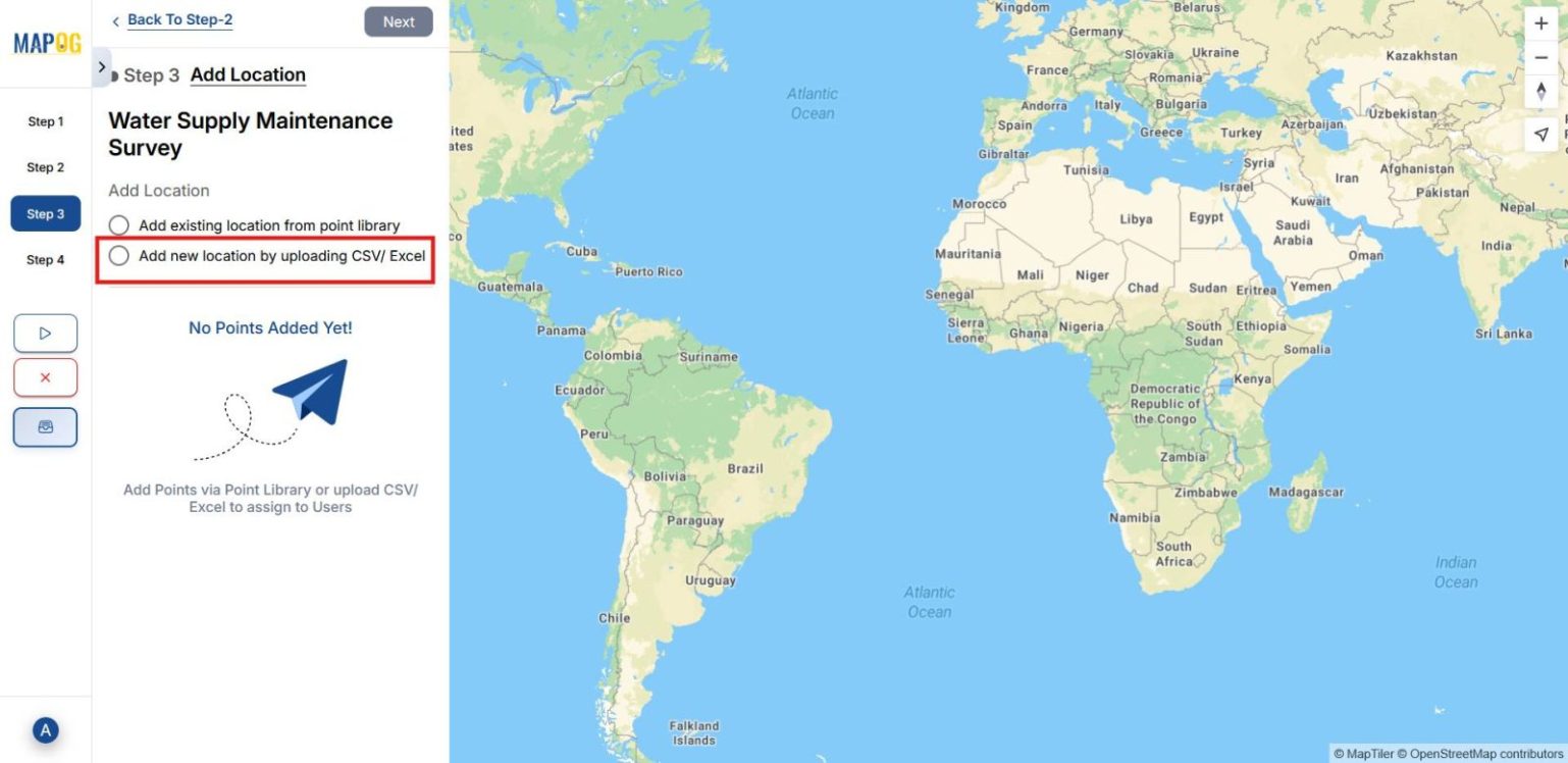 Showing CSV/Excel upload window 