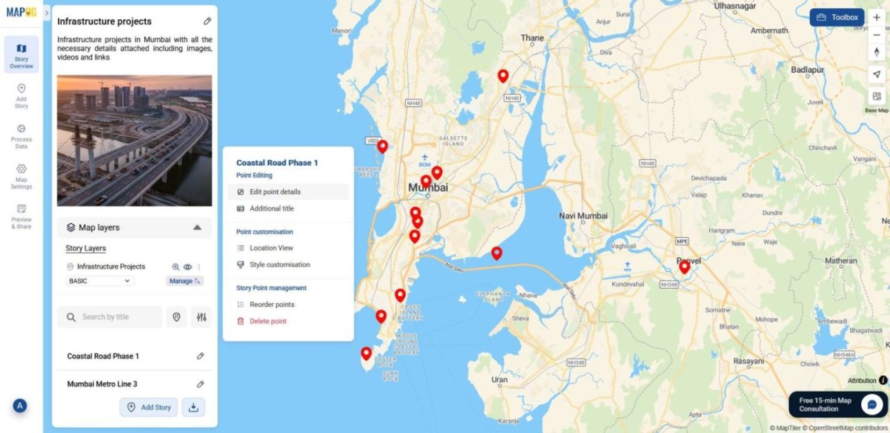 Shows Edit Point Details panel  where you can add multimedia to your maps.