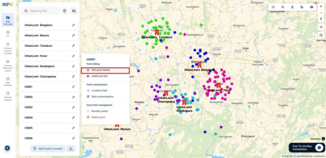 Shows Edit Point Details window to open window for editing points