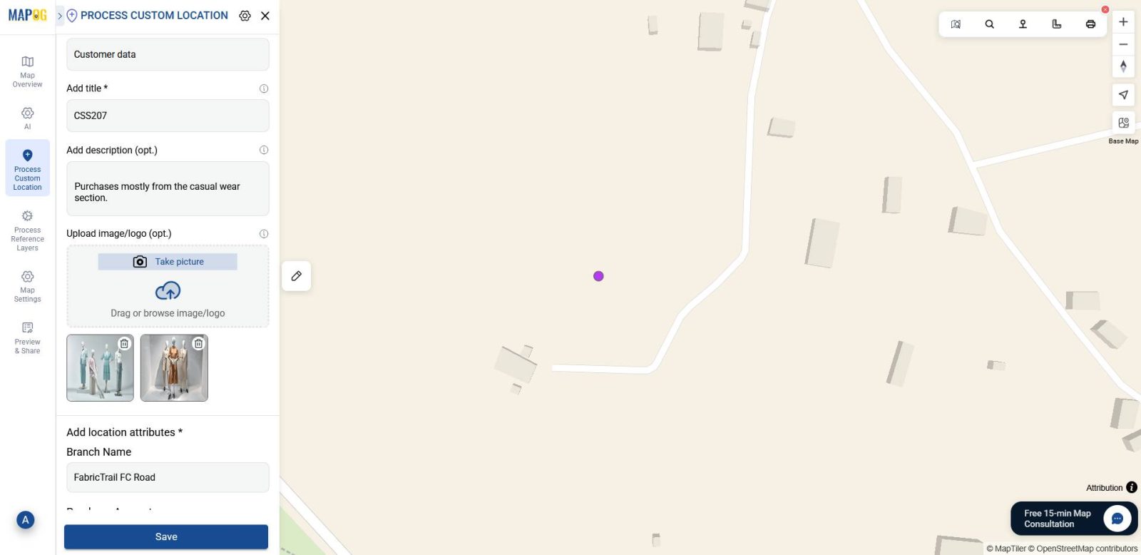 Editing individual customer points to enrich map based insights with images and details.