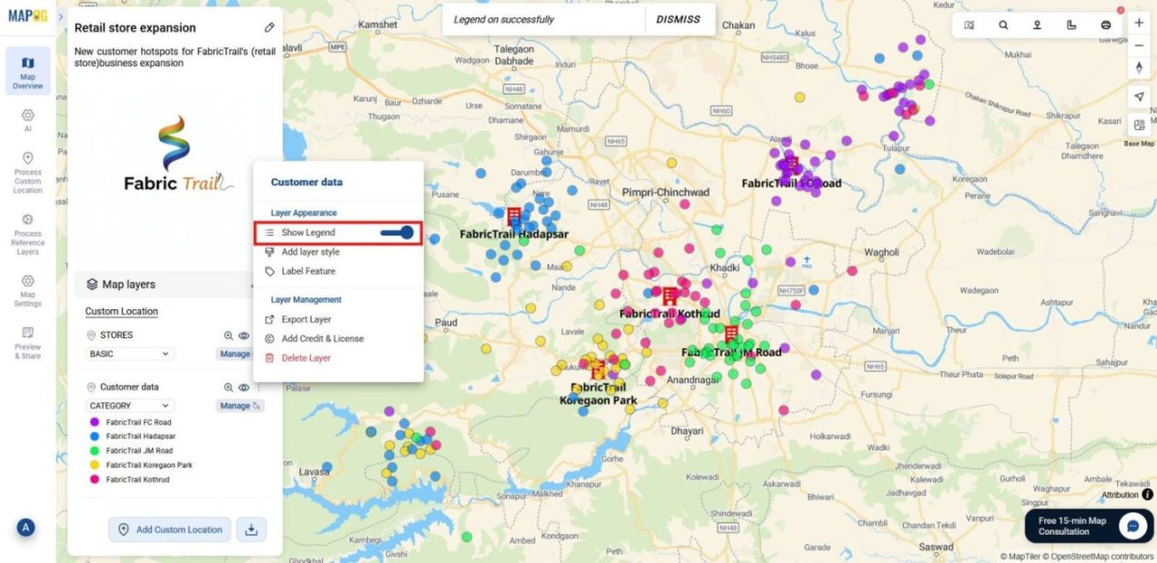 Enabling the legend to make map easier to interpret and act on in order to identify new customer hotspots
