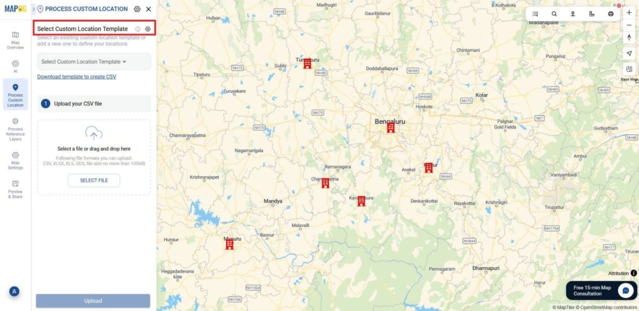Showing Custom location template settings