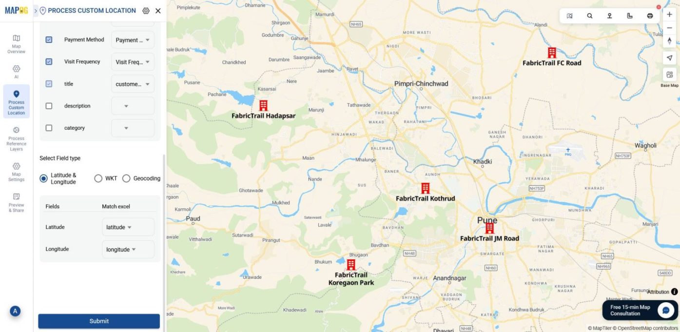 selecting location format to generate map.