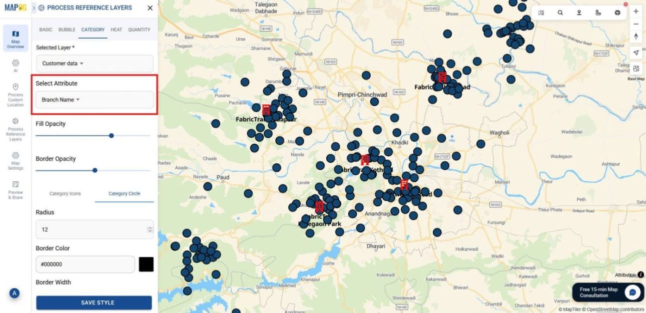 selecting attribute as branch name to color code according to that.