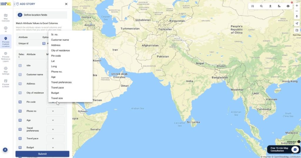  match the attributes to your excel columns 