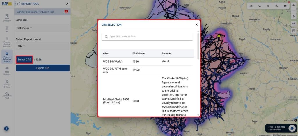 Select CRS (Coordinate Reference System)