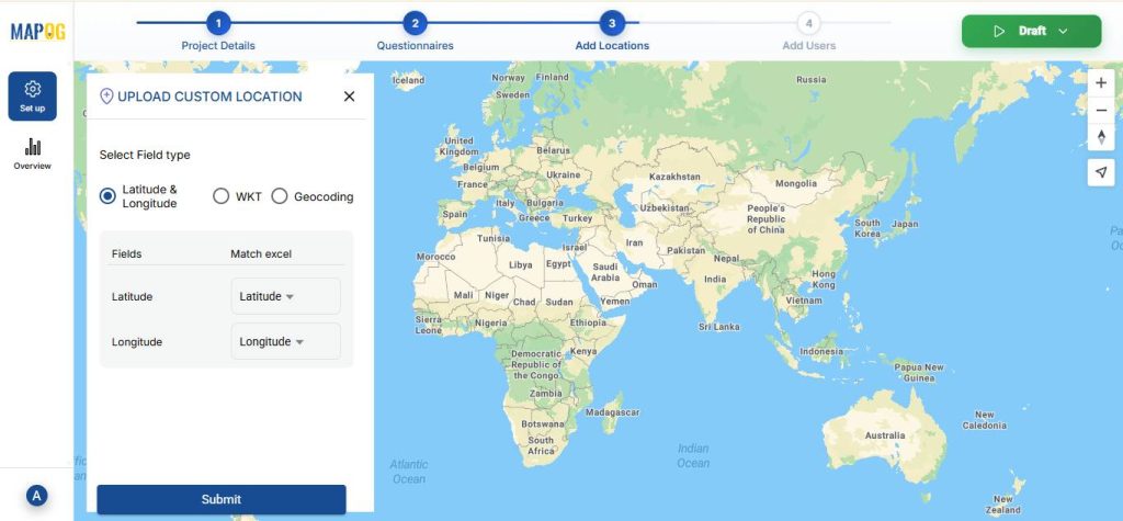 Field type Latitude and longitude 