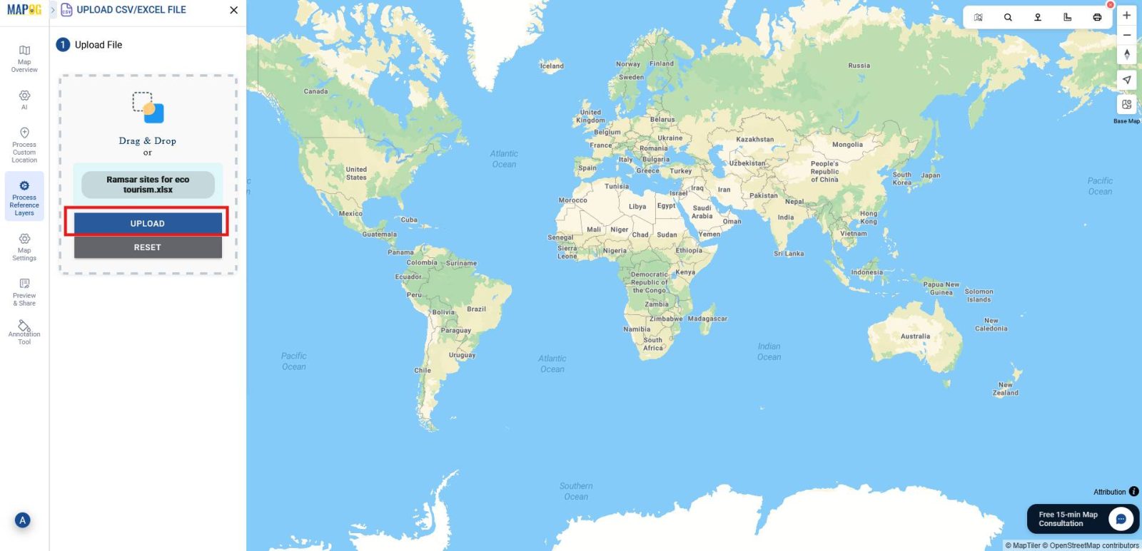 Browse and upload file Shows browse and upload option of your CSV/excel file.