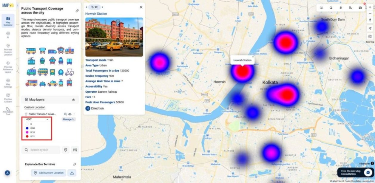 Map visualization with glowing hotspots for peak activity and faded areas for low demand.