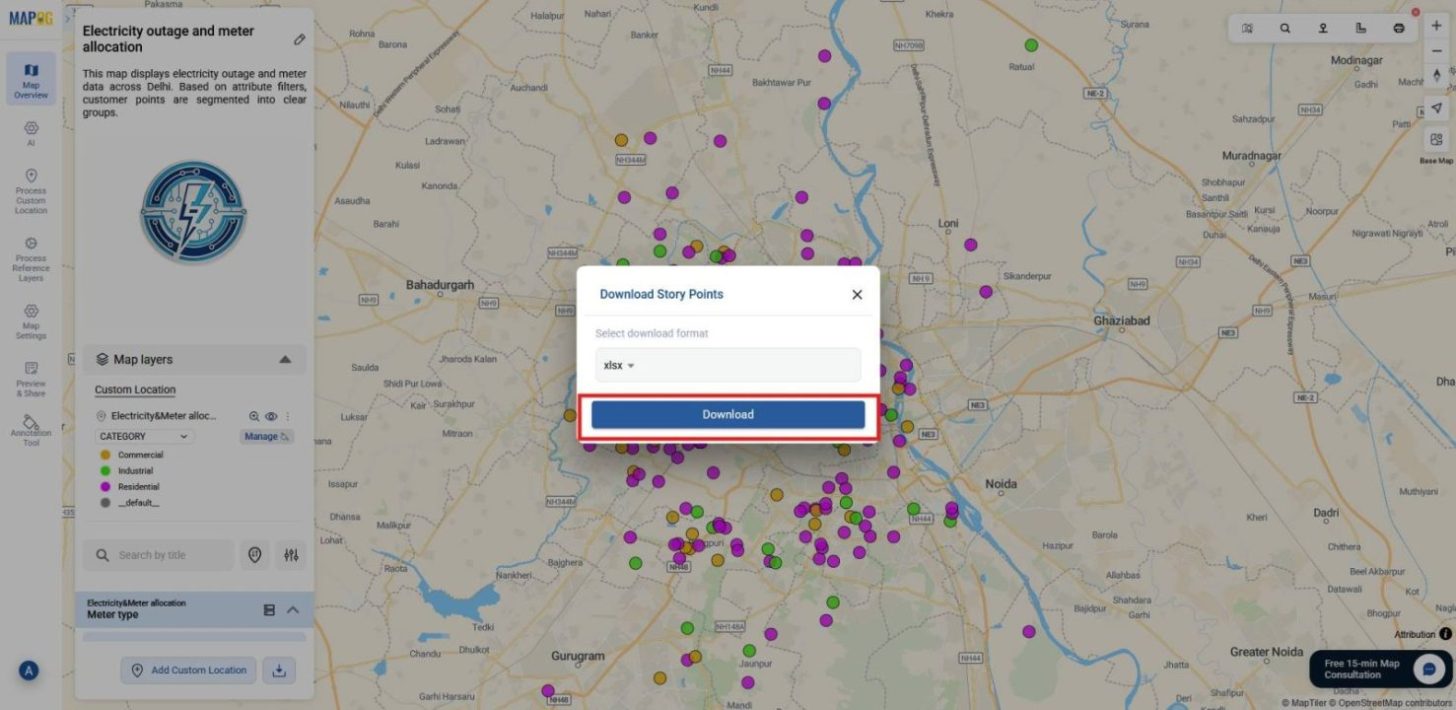 illustrating the final step to download the you mapped data with attributes preserved.