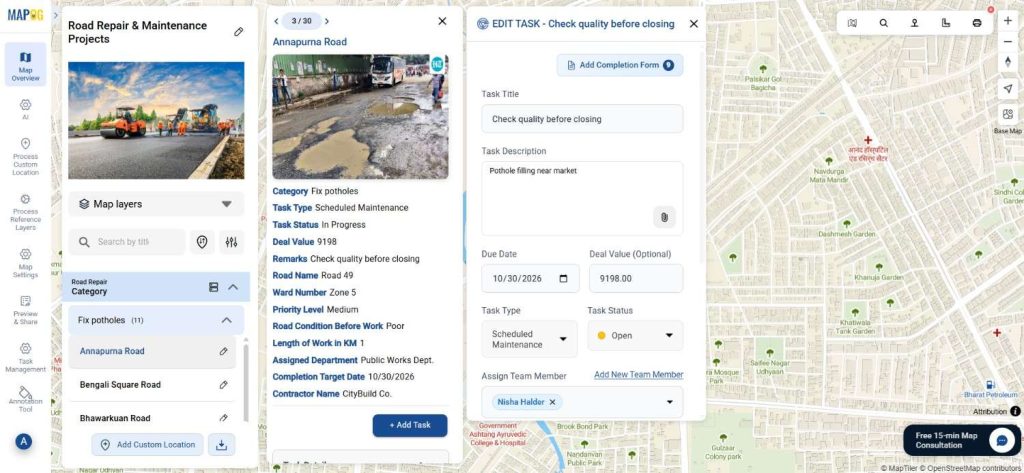 Final output showing completed & pending tasks