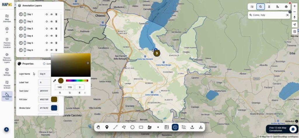 Change properties of marked locations