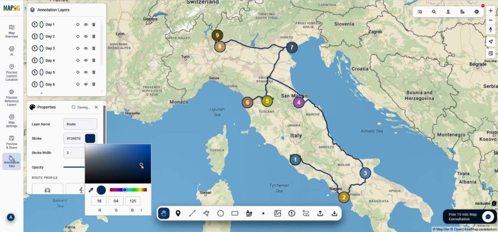 Edit properties of route for visualization