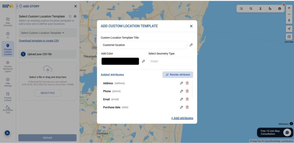 Create new custom location with lots of attributes