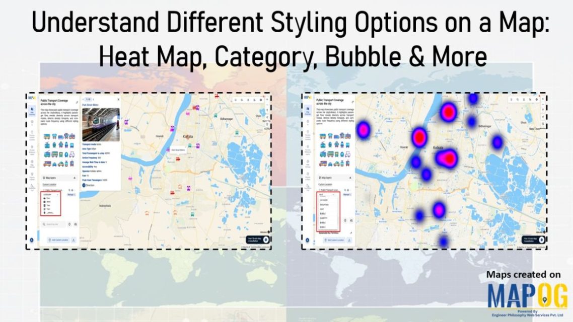 Shows different map styling options, including heatmap, category, bubble and quantity.