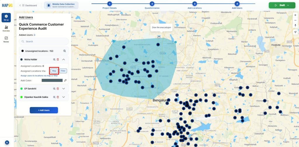 Draw polygons around customer location clusters using the “map” option.