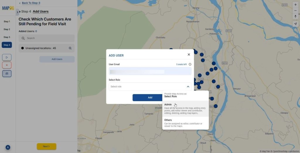 Add users for the survey and Select role.