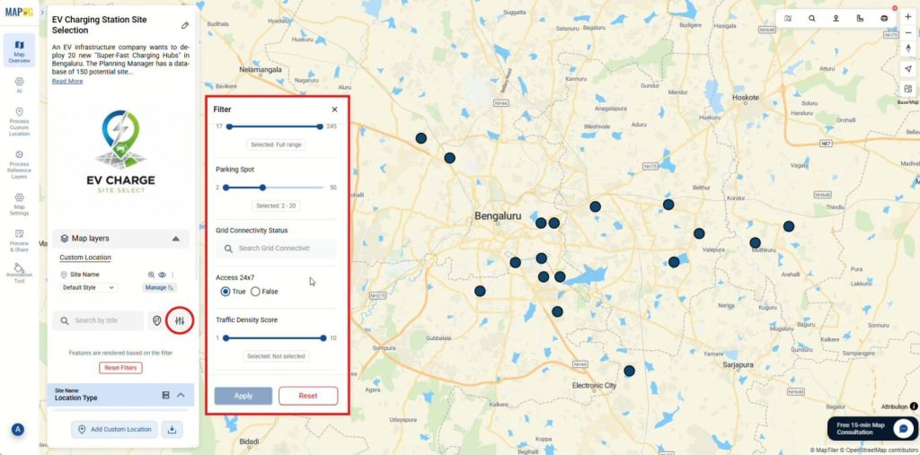 filter panel showing sliders and options used to Filter Your Map Data by attributes