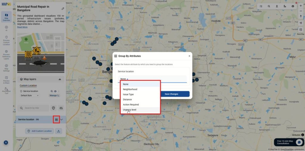 Grouping map locations to Filter Only the Locations That Need Action by attributes