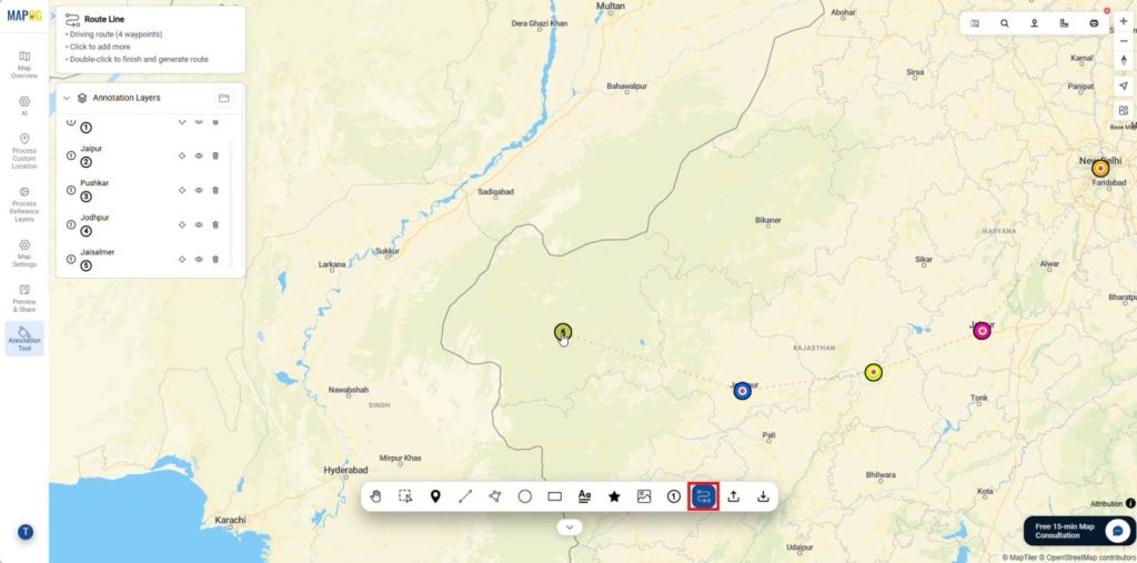 Linking locations to connect travel routes using map annotations