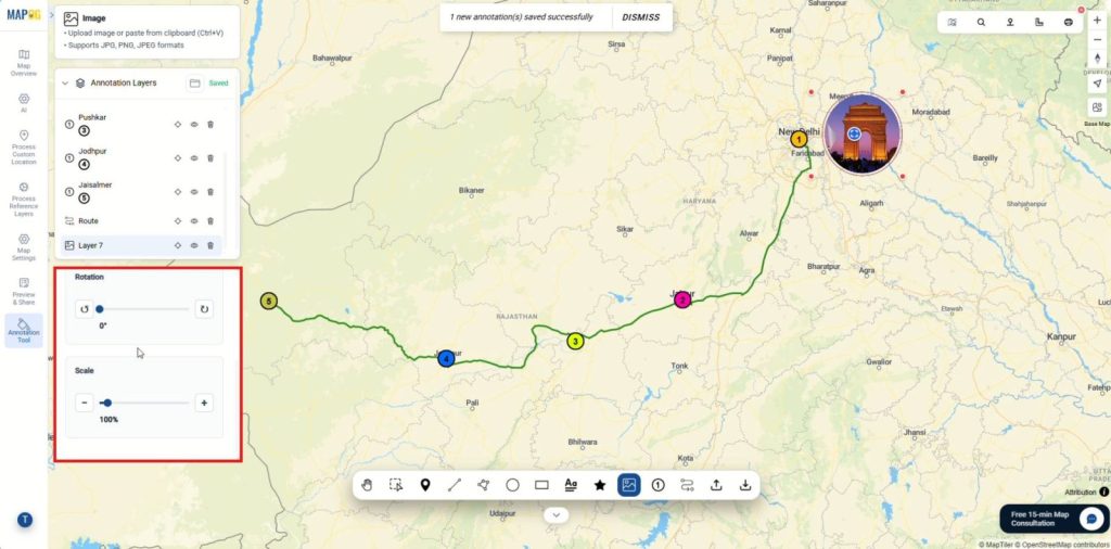 Add layer names, resize or rotate them from the properties section