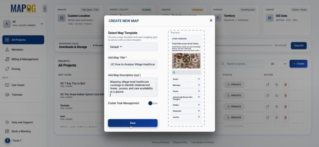 Analyze Village Healthcare Coverage project setup dashboard