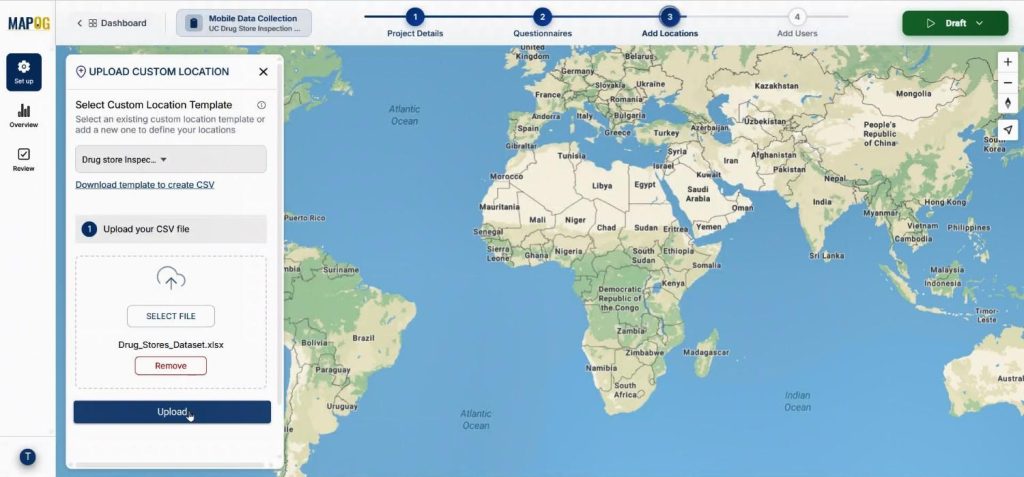 Upload custom location