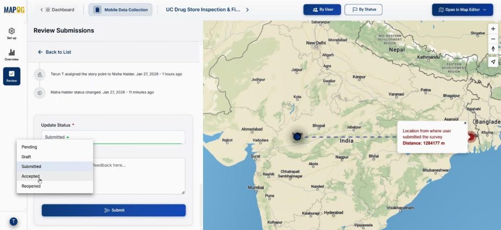 update status for locations to Capture Drug Inspection Data