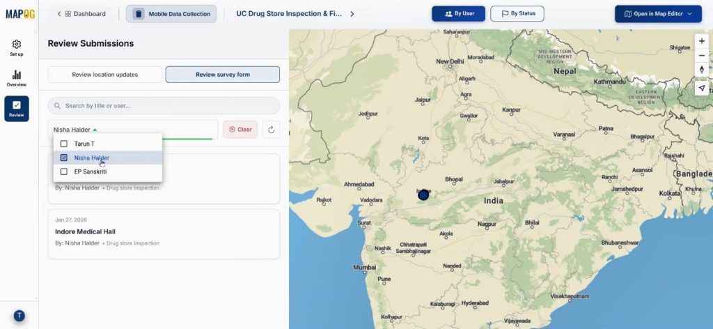filter points by assignee to Capture Drug Inspection Data