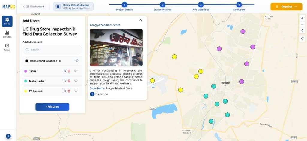 Capture Drug Inspection Data workflow using mobile data collection on a live map