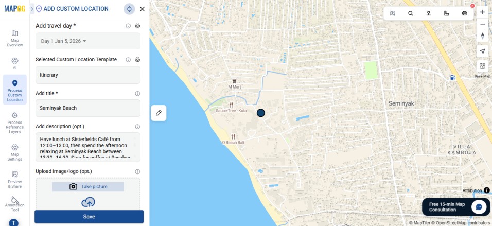 Add description for locations on multi day travel routes map