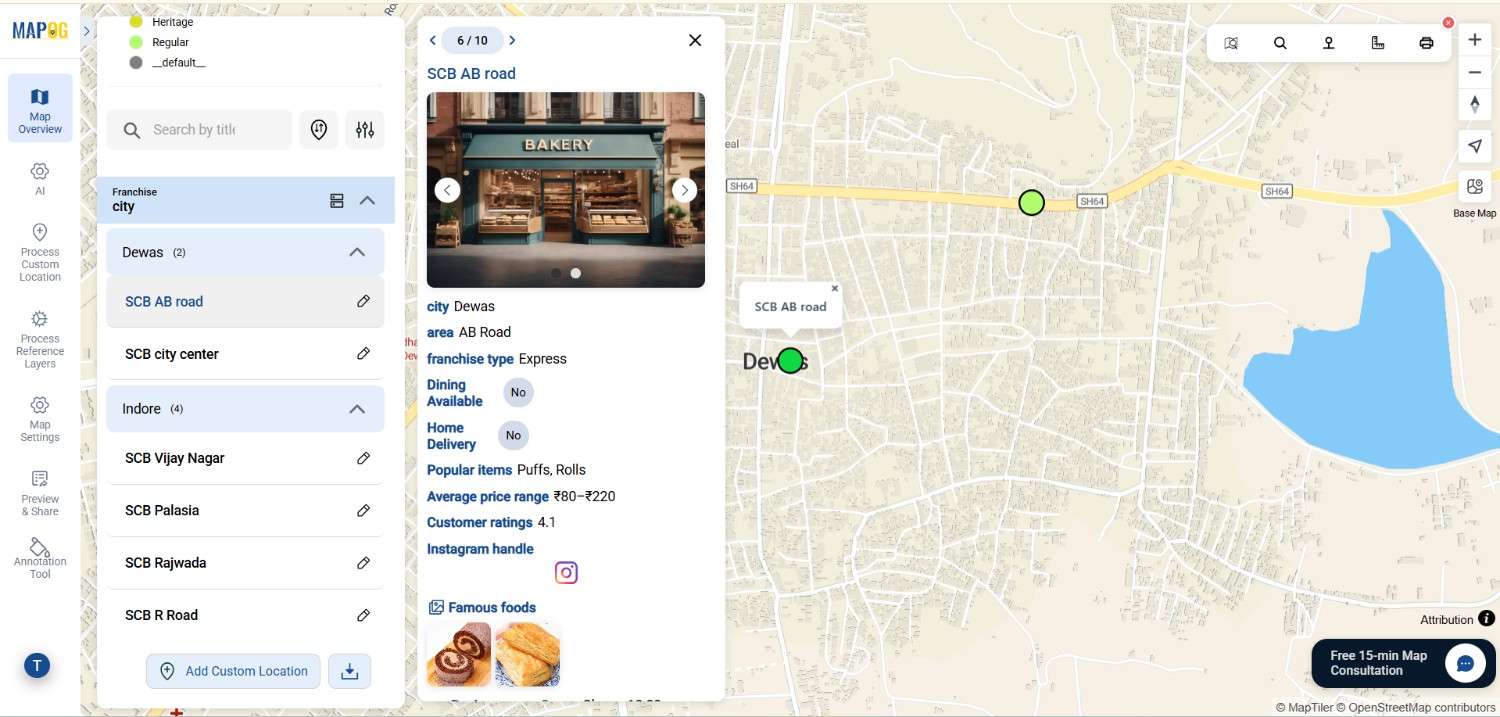 Visualize franchise Coverage outlets in different cities