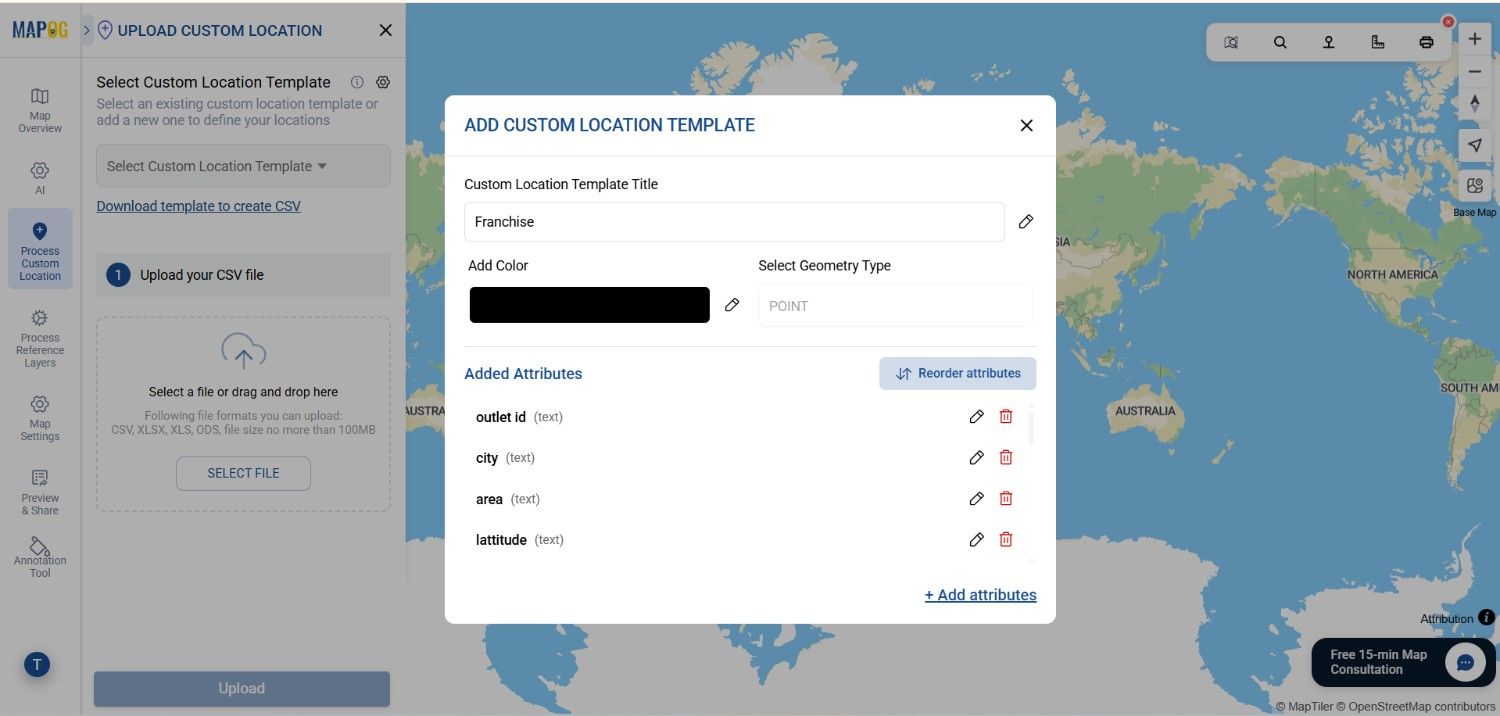 creating attributes using custom location template