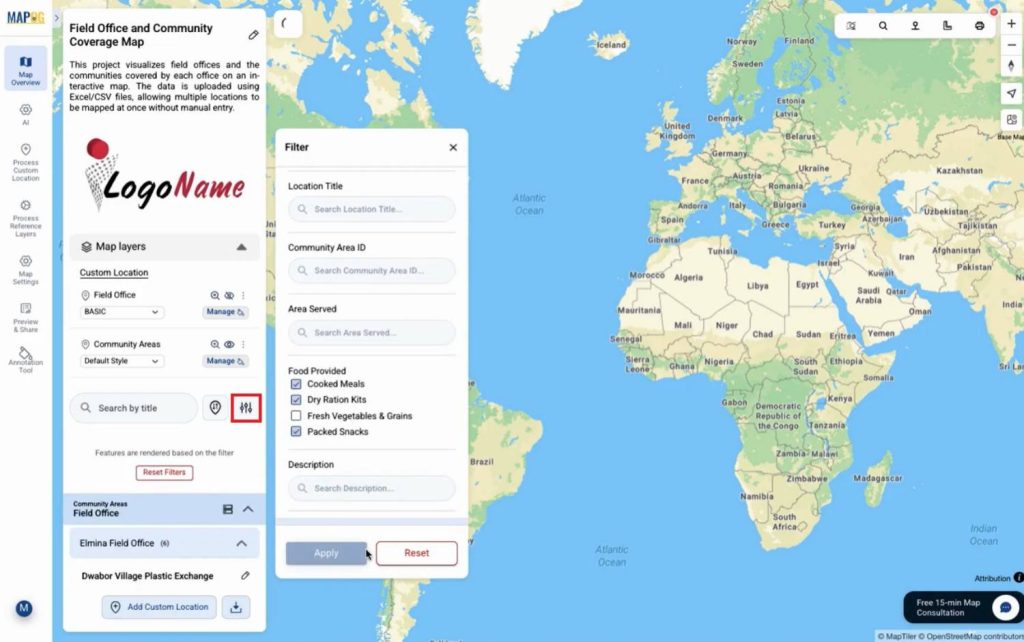 apply filters as required