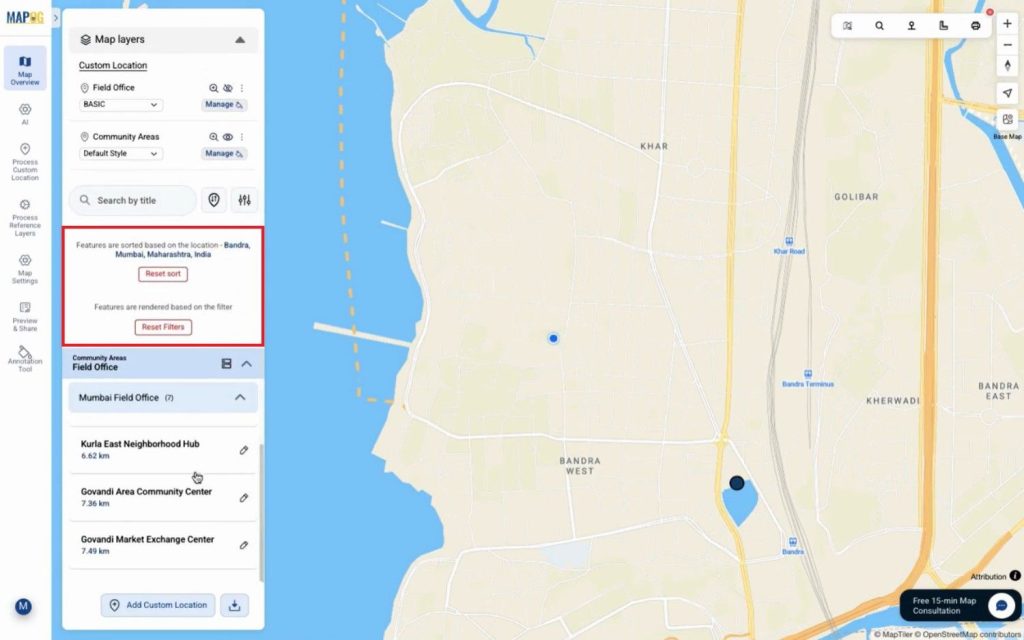 sort locations based on distances