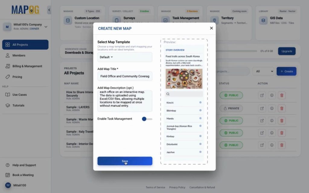 Visualize Field Office Coverage project setup in MAPOG