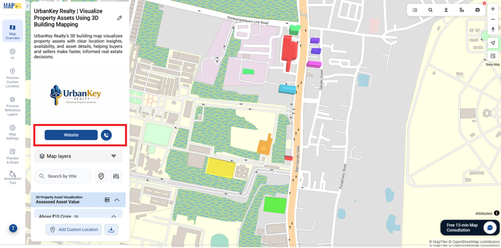 Utilize the action button to manage 3D property asset interactions.
