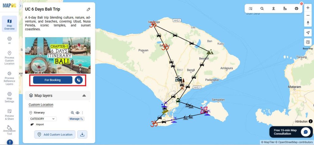 Call to action button for bookings  for multi day travel route map
