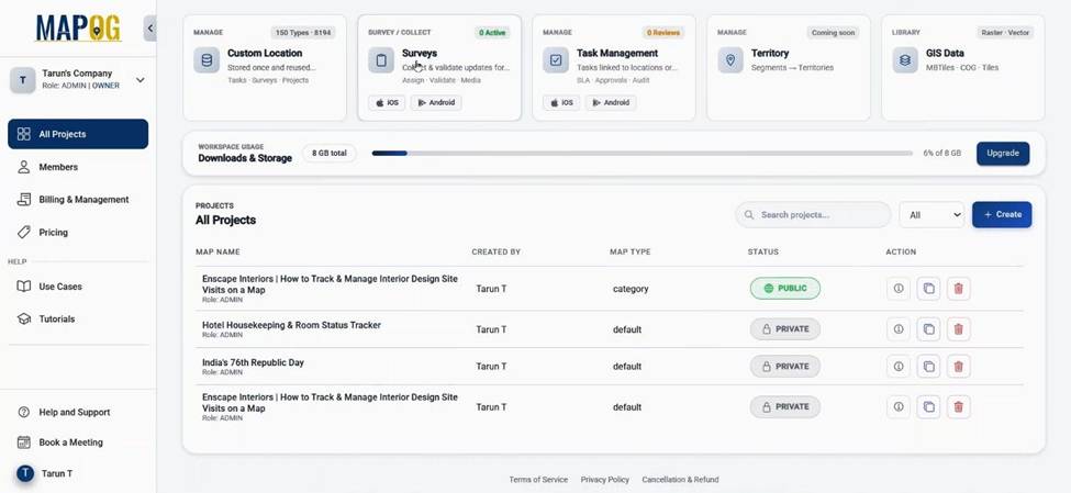 Go to survey section in MAPOG