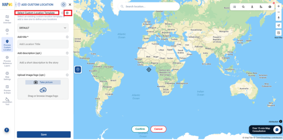 Select a custom location template to visualize property assets
