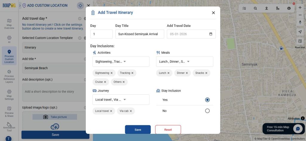 Add day wise travel itinerary for multi day travel routes