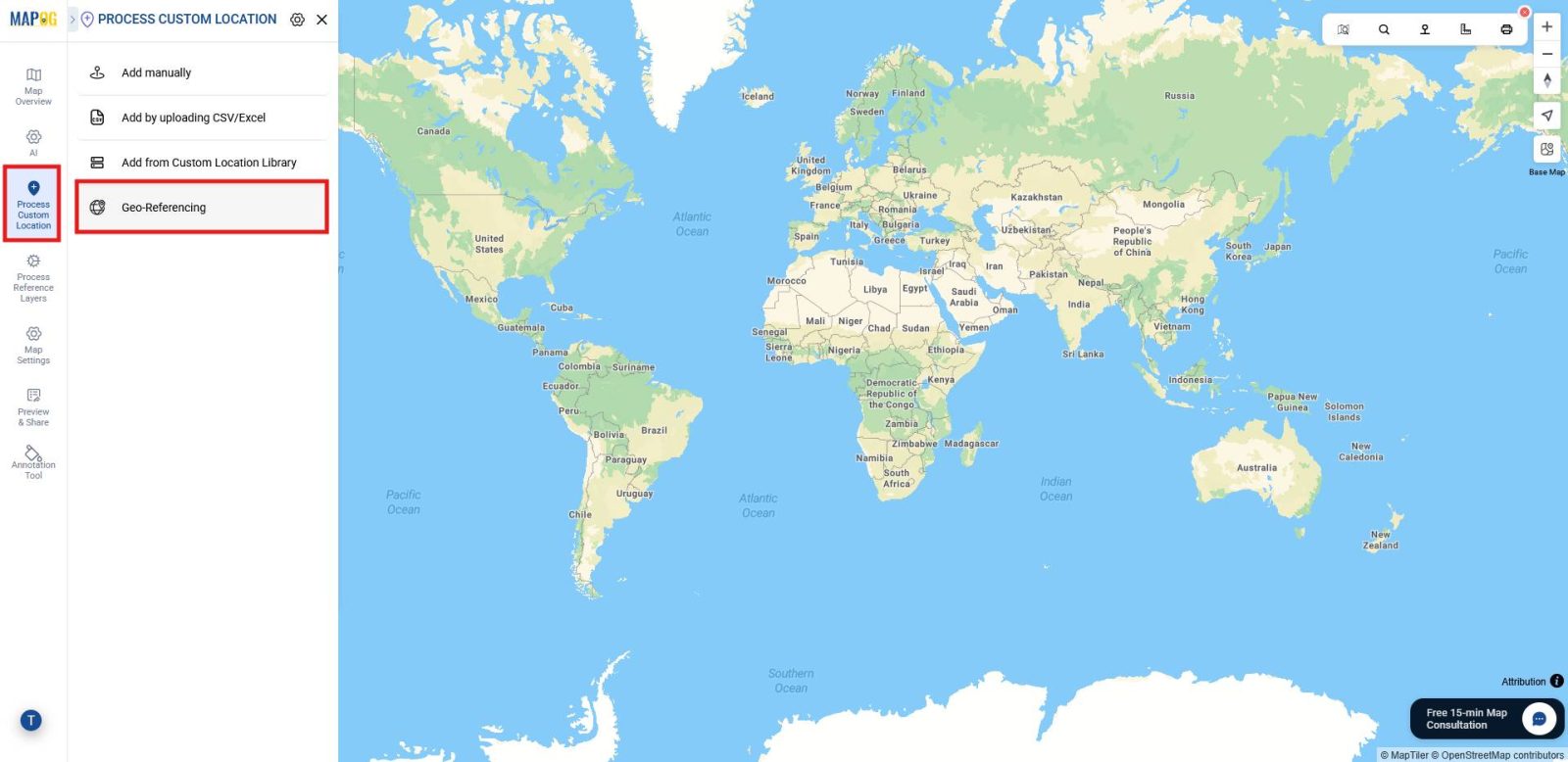 Shows how geo‑referencing tool helps in aligning the campus layout with real‑world coordinates to ensure spatial accuracy.