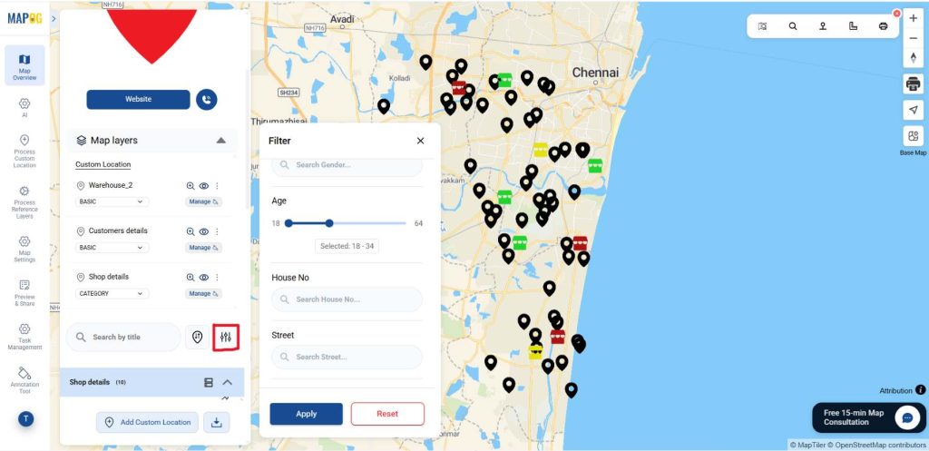 Filter map data to manage retail locations and tasks easier