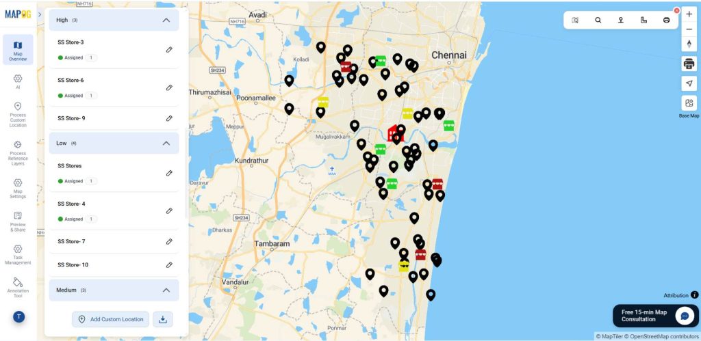 Grouped retail locations displayed on map