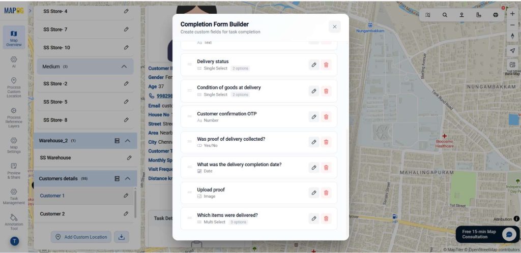 add different completion form to Manage Retail Locations and Tasks