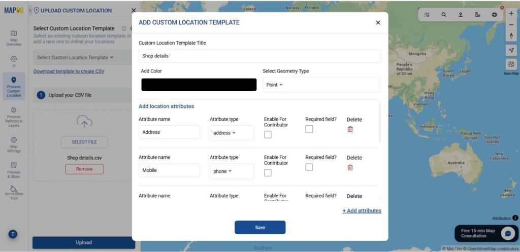 Create custom customer location template