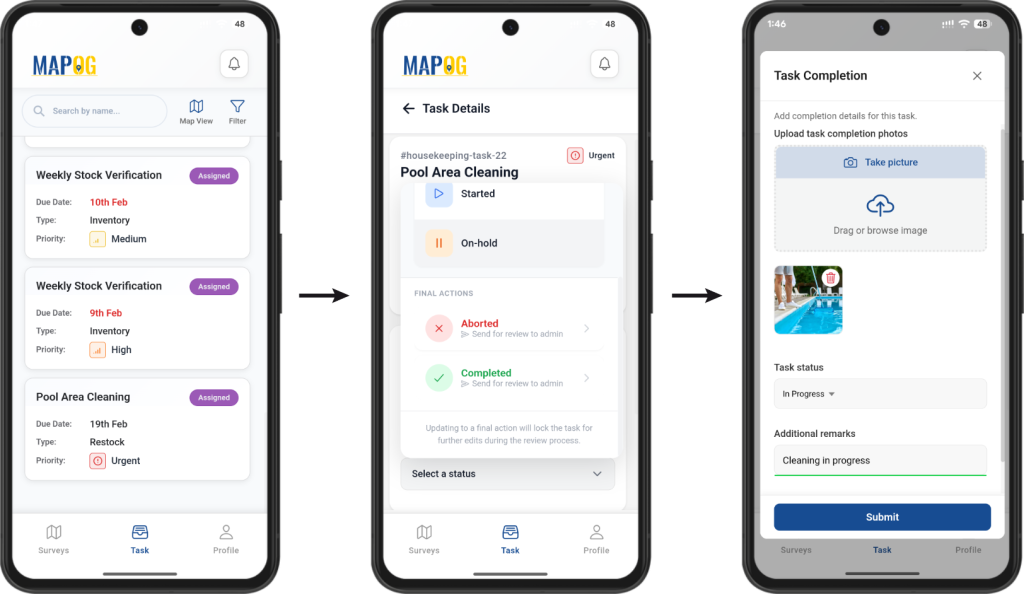 Contributor mobile app interface showing assigned tasks details