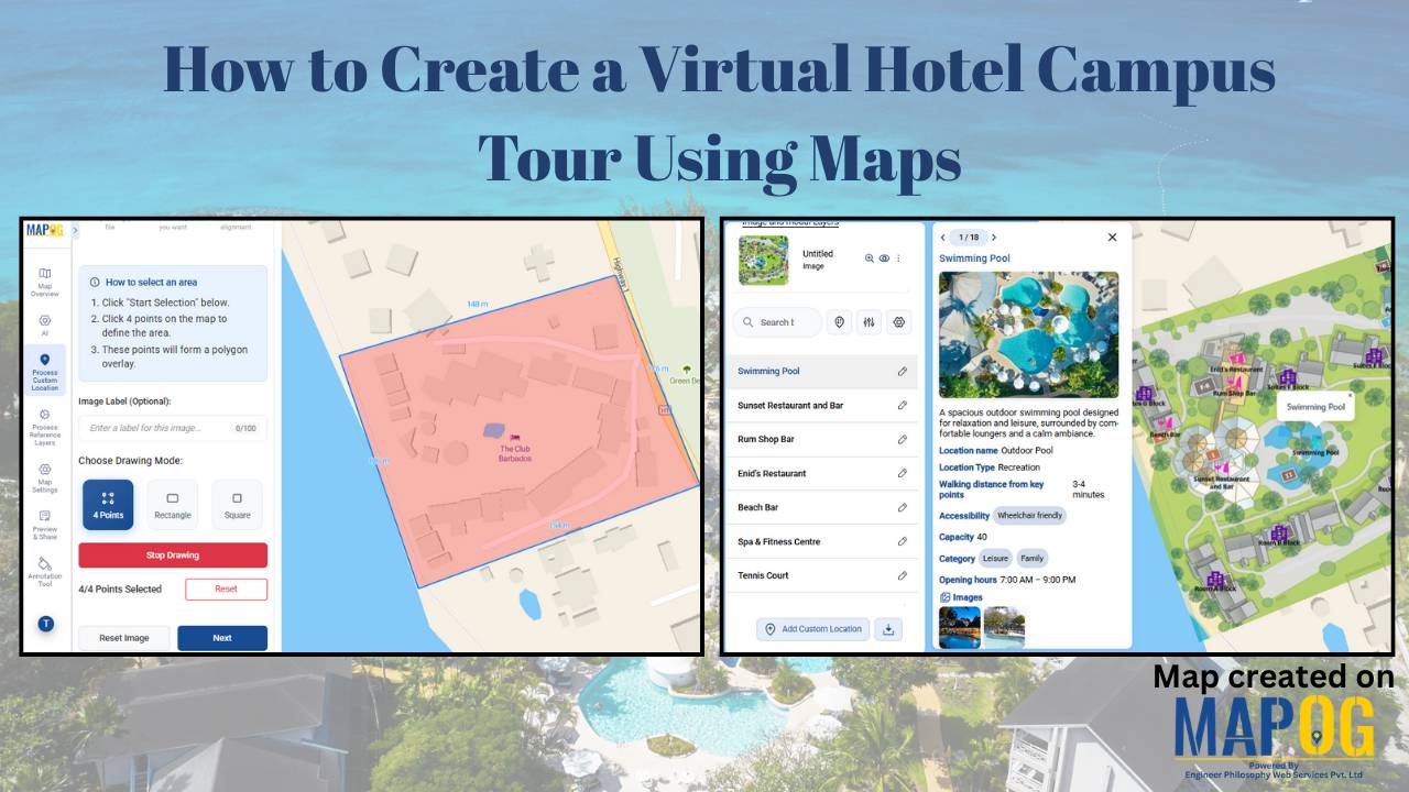 Cover image for how to create a virtual hotel campus tour using maps