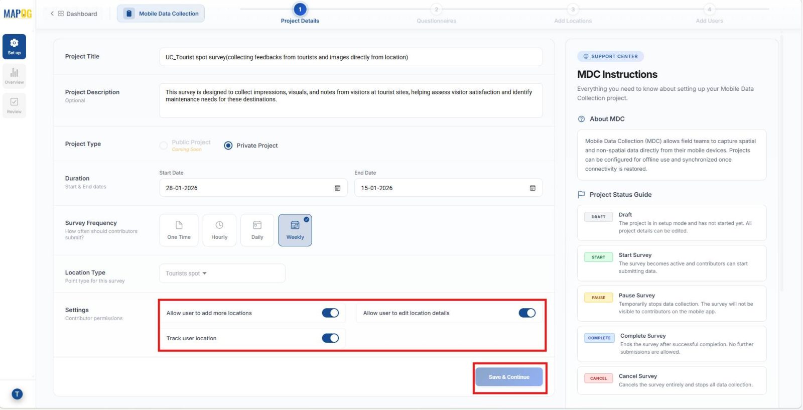 Screenshot 2026-01-28 155739 Shows Contributor permissions panel allowing users to add or edit locations and track user activity