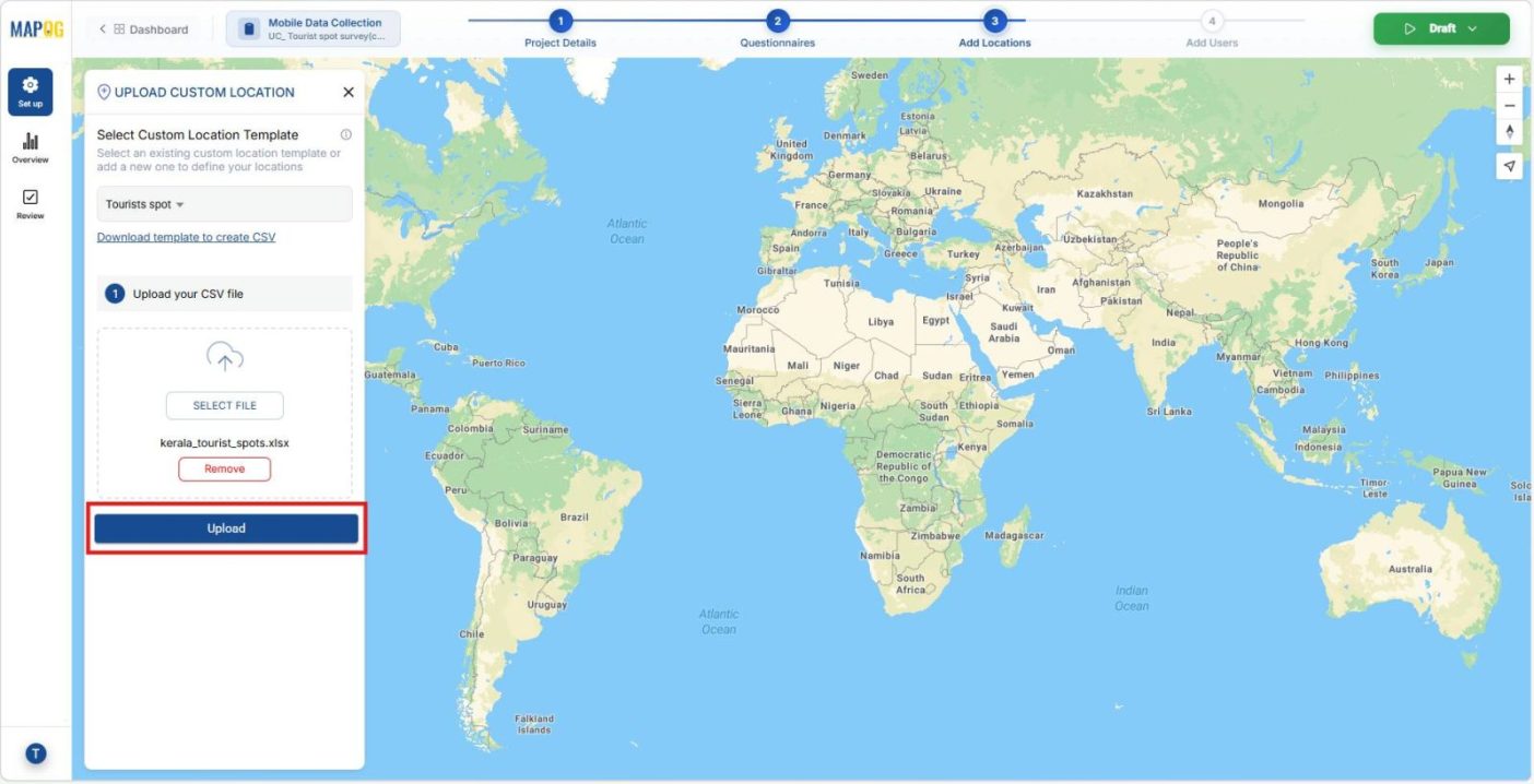 Screenshot 2026-01-29 082141 Shows browsing and uploading of CSV/Excel file